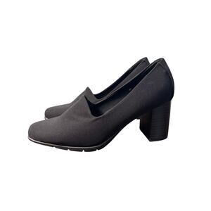 Aerosoles Midnight Heeled Stacked Pump Black Stretch Fabric Memory Foam 5.5